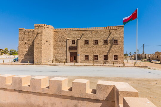 Mirbat, Sultate of Oman - February 20, 2023: Mirbat castle near the sea in Mirbat town