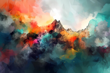 Fototapeta na wymiar Abstract AI Cloud Background Polygon Multicolor Ink. Created by Generative AI