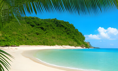 Obraz na płótnie Canvas Sea panorama. Tropical beach. Vector background