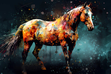 Abstract AI Horse Background Polygon Multicolor Ink. Created by Generative AI