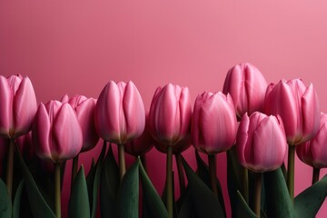 Tulips in Bloom: A Captivating Arrangement of Colorful Flowers on a Pastel Background with Large Copy Space, 