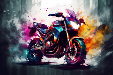 Abstract AI Motorcycle Background Polygon Multicolor. Created by Generative AI