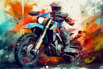 Abstract AI Motorcycle Background Polygon Multicolor. Created by Generative AI