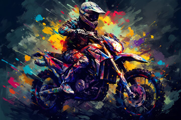Fototapeta na wymiar Abstract AI Motorcycle Background Polygon Multicolor. Created by Generative AI