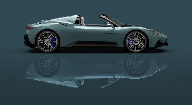roadster car maserati mc20 cielo color acquamarina reflective studio april 2023