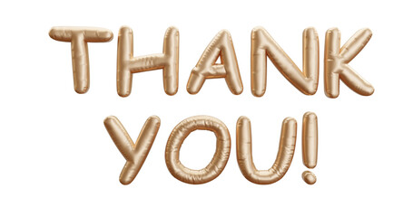 Thank You text gold foil balloons on transparent background, 3d rendering