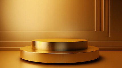 Golden podium on luxury golden background. Luxury product podium, Generative AI