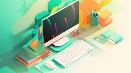 Colorful desk illustration
