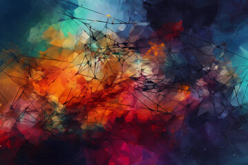 Abstract AI Network Background Polygon Multicolor Ink. Created by Generative AI