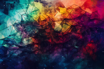 Abstract AI Network Background Polygon Multicolor Ink. Created by Generative AI