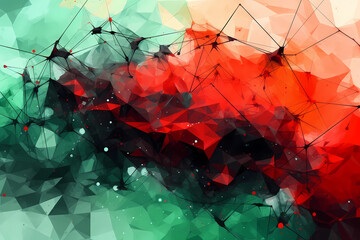 Abstract AI Network Background Polygon Red And Green. Created by Generative AI