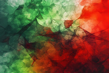 Abstract AI Network Background Polygon Red And Green. Created by Generative AI