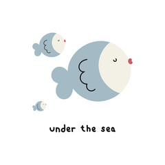 Vector print with cute fish. For posters, banners, books, printing on the pack, clothes, fabric, wallpaper, textile or dishes.