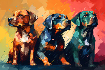 Abstract AI Puppies Background Polygon Multicolor Ink. Created by Generative AI