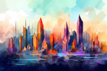 Abstract AI Skyscraper Background Polygon Multicolor. Created by Generative AI