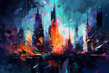Abstract AI Skyscraper Background Polygon Multicolor. Created by Generative AI
