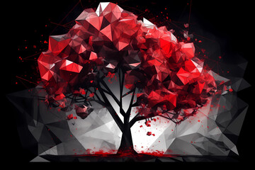 Abstract AI Tree Background Polygon Red And Black Ink. Created by Generative AI