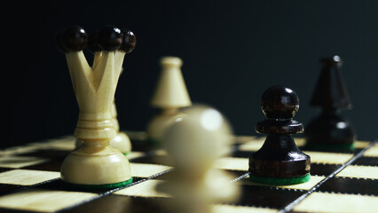 Chess game. King and the pawn on the chess board. Pawn and king in the game of chess. Concept of...