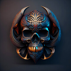 Naklejka premium skull 3D Illustration with Ornamental tribal chrome style
