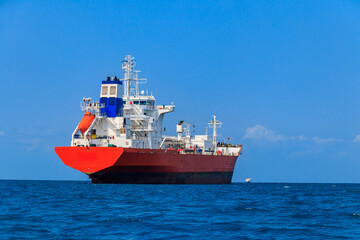 Large industrial ship sailing in the Indian ocean near Zanzibar, Tanzania