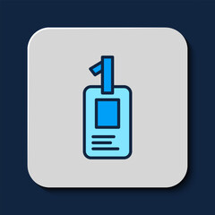 Filled outline Identification badge icon isolated on blue background. It can be used for presentation, identity of the company, advertising. Vector