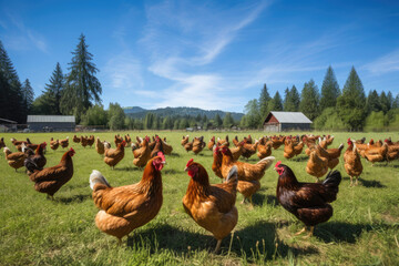 Free-range chickens on an organic farm. Generative AI