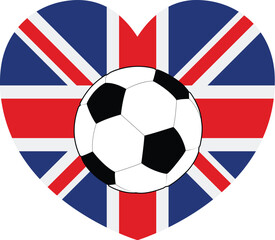 A British UK Union Jack flag in the shape of a heart soccer football design concept illustration