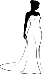 A woman bride in a bridal wedding dress in a silhouette