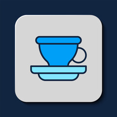 Filled outline Coffee cup icon isolated on blue background. Tea cup. Hot drink coffee. Vector