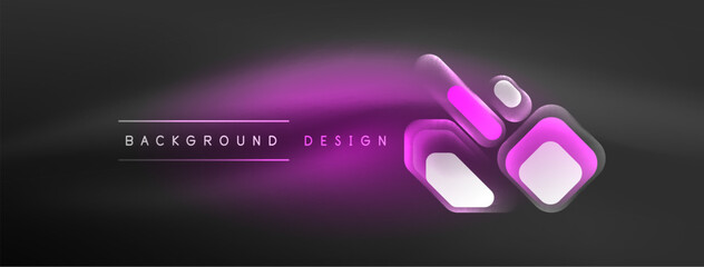 Glowing neon geometric elements abstract background. Neon light or laser show, electric impulse, power lines, techno quantum energy impulse, magic glowing dynamic lines