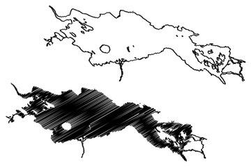 Lake Baker (Canada, North America) map vector illustration, scribble sketch Qamani'tuaq map