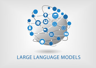 LLM infographic. Connected globe as Large Language Model concept.