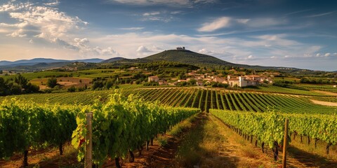 Obraz premium AI Generated. AI Generative. Vineyard at South France provence. WIne plant garden harvest. Romantic relax chill vibe. Graphic Art