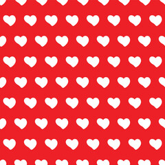 Polka dot hearts white on red background seamless pattern