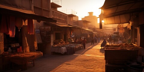 eastern marketplace at sunset, generative ai