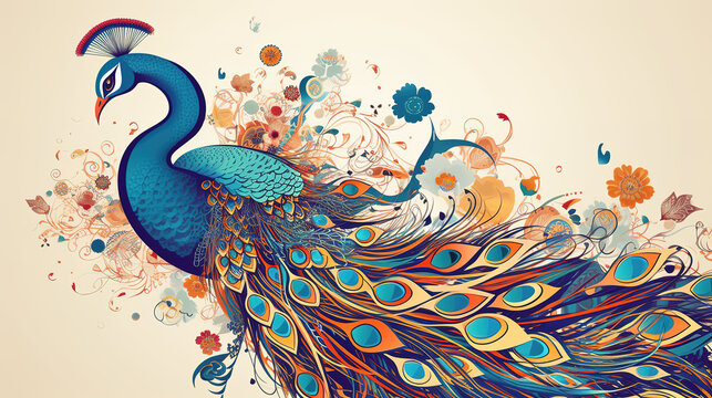 a modern version of a peacock illustration, design style, generative ai technology
