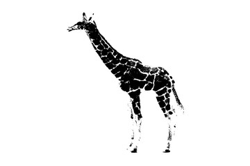 silhouette of giraffe model stand isolated on white background