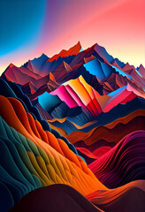 Fototapeta na wymiar Fantasy rainbow mountains and rocks. AI Generated