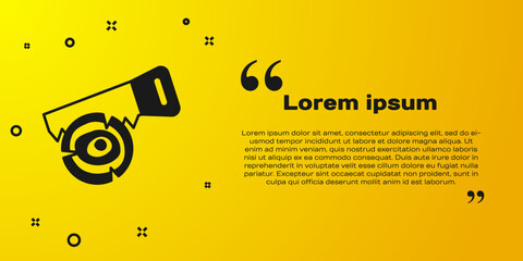 Black Hand saw and log icon isolated on yellow background. Vector