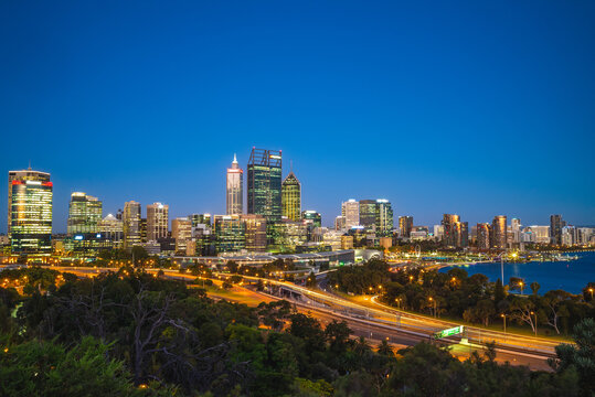 night scene of perth, the capital of western australia in australia