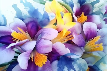 Obraz na płótnie Canvas flower background, irises, watercolor - Ai