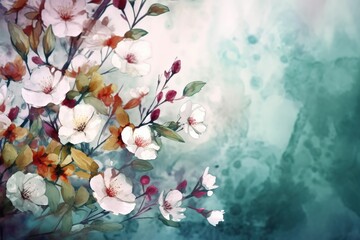 Obraz na płótnie Canvas flower background, cherry, watercolor - Ai