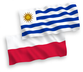 Flags of Oriental Republic of Uruguay and Poland on a white background