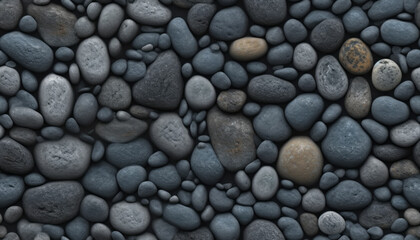 Fototapeta na wymiar Seamless background texture of pebbles and soil, stone in dark colors. Generative AI