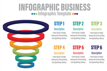 Infographic template for business.6 Steps, 6 Level Modern funnel diagram with percentage, presentation vector infographic.