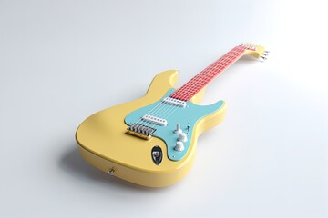 Classic eletric guitar colorful 3d render illustration on isolated background
