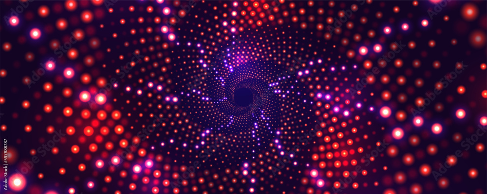 Wall mural portal with light effects. neon particles tunnel. abstract technology background. vector illustratio