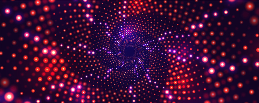 Portal with light effects. Neon particles tunnel. Abstract technology background. Vector illustration.