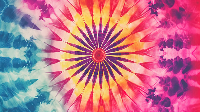 a sun in the middle with exploding tie dye effect, generative ai technology