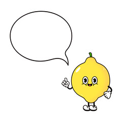 Cute funny Lemon with speech bubble character. Vector hand drawn traditional cartoon vintage, retro, kawaii character illustration icon. Isolated white background. Lemon character